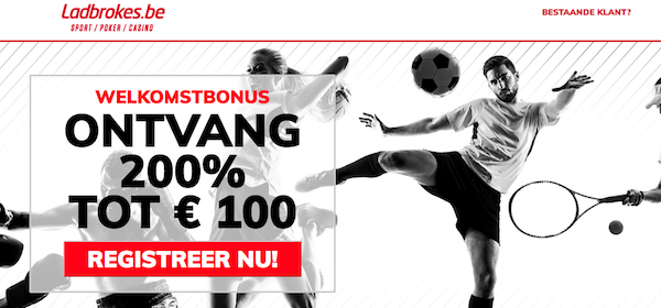 Voor je eerste weddenschap bij Ladbrokes ontvang je tot € 100