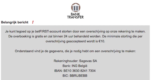 Bankoverschrijving BetFIRST