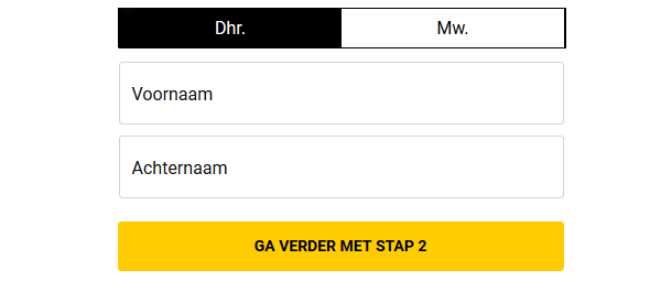 Begin met je persoonlijke data en ga dan verder bij Bwin