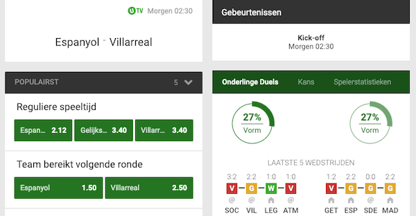 Noteringen Espanyol Villareal