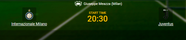 Inter tegen Juventus in de Serie A met odds van bookmaker 1xBet