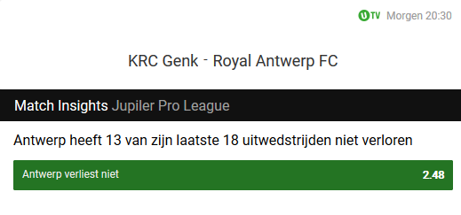 Wed op Genk tegen Antwerp in de Play-Offs bij bookmaker Unibet online