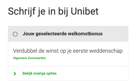 Unibet Welkomst bonus verdubbeling van je eerste weddenschap tot €50