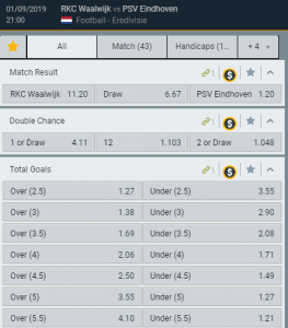 inzetten op RKC-PSV odds bonus wedden