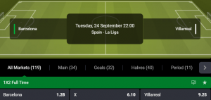 barelona villarreal wedden top quoteringen