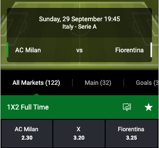 Overzicht AC Milan tegen Fiorentina gokken odds 