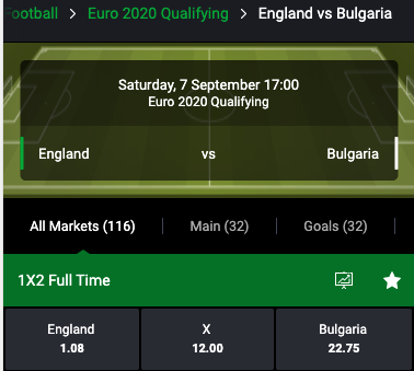 EK kwalificatie: Engeland tegen Bulgarije met quoteringen wedden.