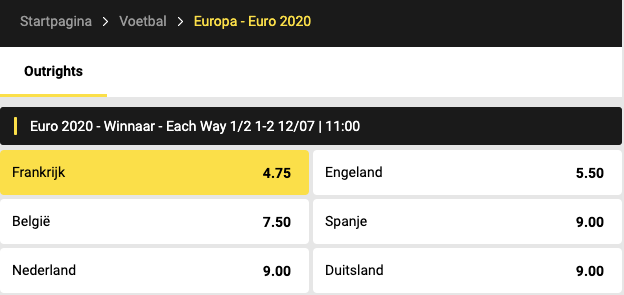 bookmakers euro 2020 winner