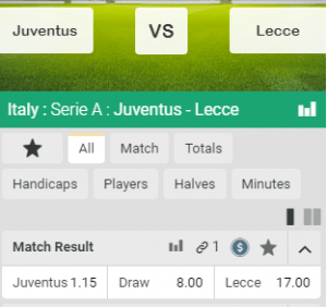 Juventus Lecce serie a odds 