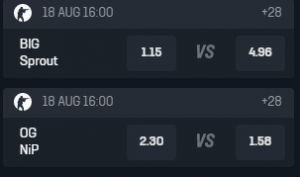 odds bij ESL One CS GO dinsdag