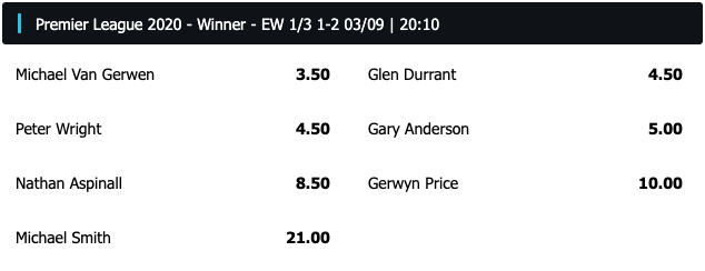 Premier League darts odds simple casino