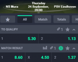 goede odds bij Mura tegen PSV