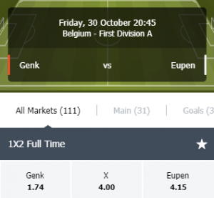 Wedden op Genk tegen Eupen met super odds