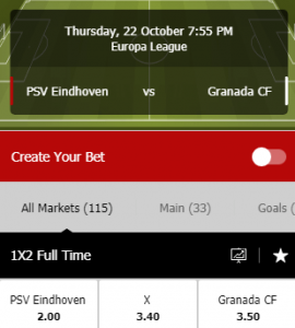 Europa League wedden odds PSV Granada