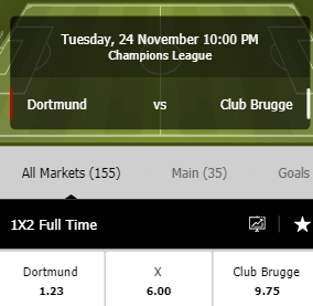 Dortmund tegen Club Brugge odds