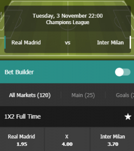 goede odds bij Real tegen Inter in de CHampions League