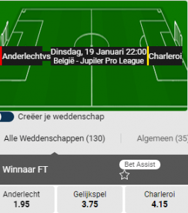 odds bij wedden anderlecht - charkeroi