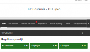 Wedden op Oostende Kas Eupen met goede odds
