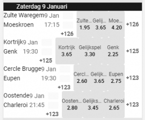 9 januari odds jupiler league zaterdag odds