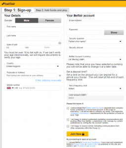 betfair registratie proces