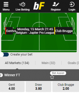 gent club brugge odds 15-03-2021