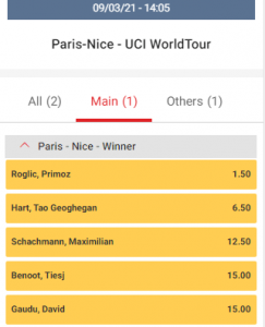 parijs nice wedden eindklassement odds