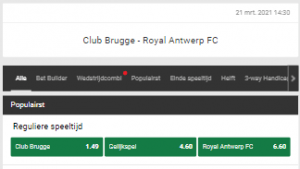 wedden op Club Brugge - Antwerp odds unibet