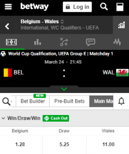 betway odds bij belgie - wales 25-03 wk kwalificatie