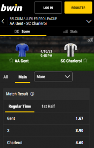 gent favoriet tegen charleroi 10-04-2021