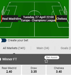 De beste odds bij Real Madrid Chelsea 27-04-2021