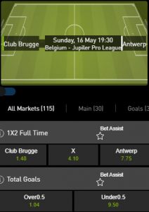 Bet777 odds bij Club Brugge Antwerp 16-05-2021