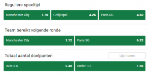 odds manchester city -paris saint-germain