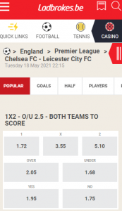 Ladbrokes odds bij Chelsea-Leicester City 18-05-2021