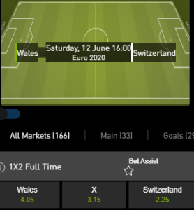 beste odds bij wales zwitserland euro 2020