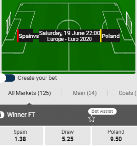 Betfirst odds bij Spanje Polen 19-06-2021