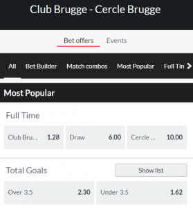 Club BBrugge 0 Cercle Brugge odds