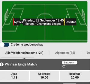 wedden Ajax-Besiktas CL 28-09-2021