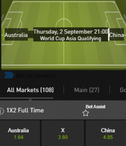 australie china wedden 03-09-2021 odds