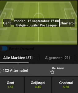 Gent -Charleroi odds 12-09-2021