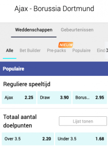 Ajax Dortmund odds 19-10-2021 CL