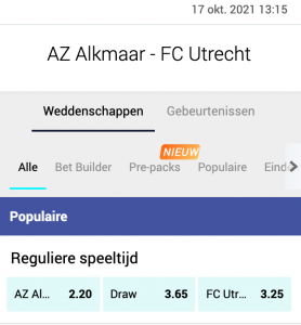 AZ Alkmaar - FC Utrecht odds 17-10-2021