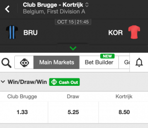 Wedden op Club Brugge - Kortrijk 15-10-2021