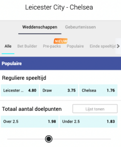 wedden op leicester city - chelsea odds