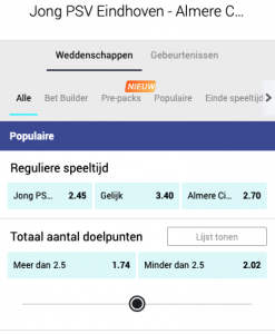 Wedden met de beste odds op jong psv-almere city