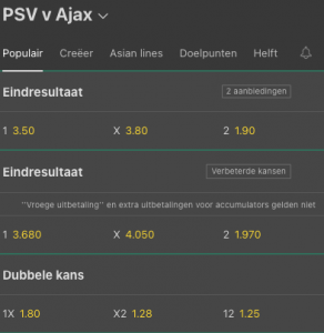 Ajax favoriet tegen PSV op zondag