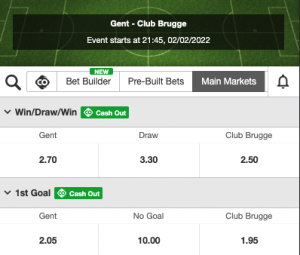 AA Gent Club Brugge odds