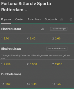 sparta favoriet bij de bookmakers tegen Fortuna Sittard