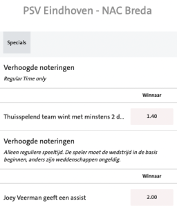 verhoogde odds bij PSV - NAC