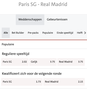 Wedden op PSG - Real madrid