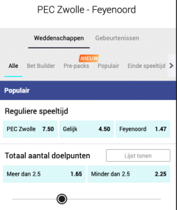 PEC - Feyenoord odds bij betcity